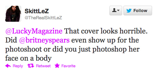 After the pictures were released, Lucky Magazine was bombarded with a barrage of negative tweets from Britney fans.