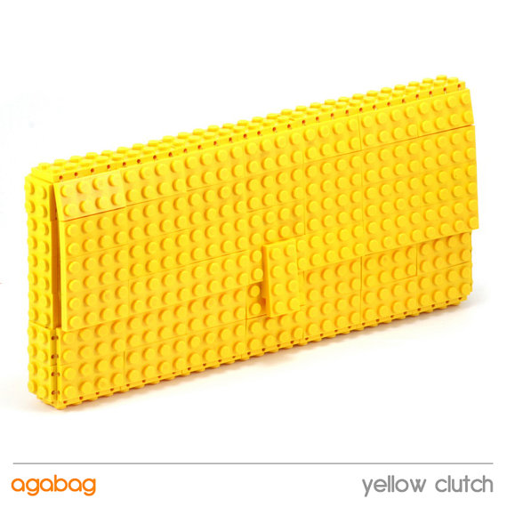 Yellow clutch made entirely of LEGO bricks